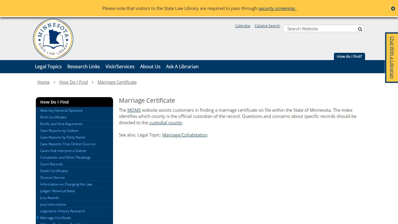 Marriage Certificate / Minnesota State Law Library